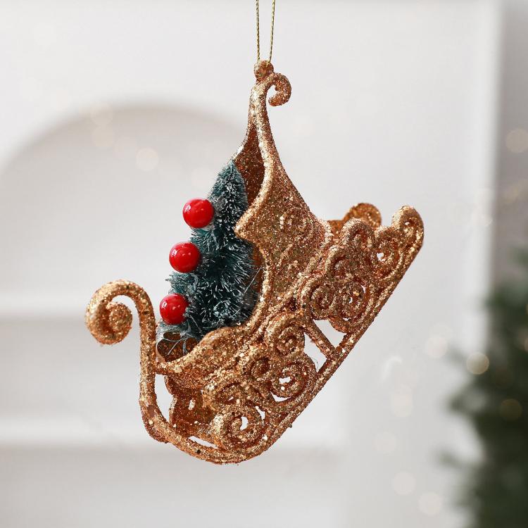 Glitter Christmas Tree Sleigh Ornaments DIY Indoor Christmas Decorations and Props
