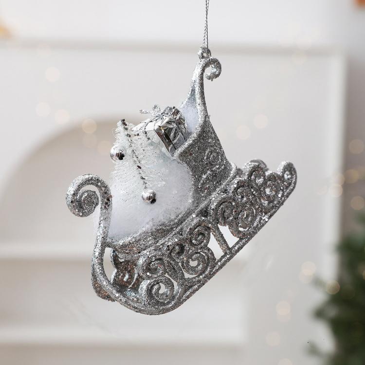 Glitter Christmas Tree Sleigh Ornaments DIY Indoor Christmas Decorations and Props