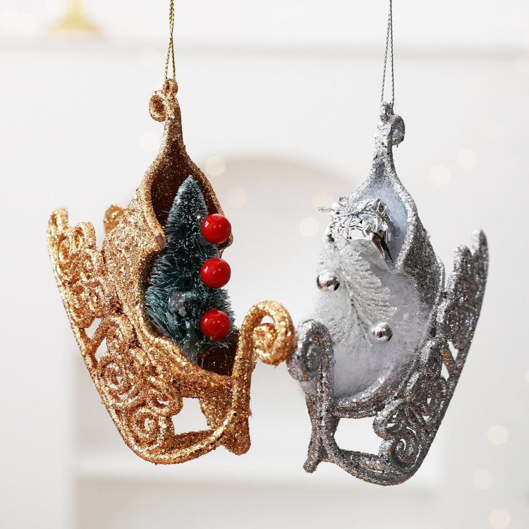 Glitter Christmas Tree Sleigh Ornaments DIY Indoor Christmas Decorations and Props