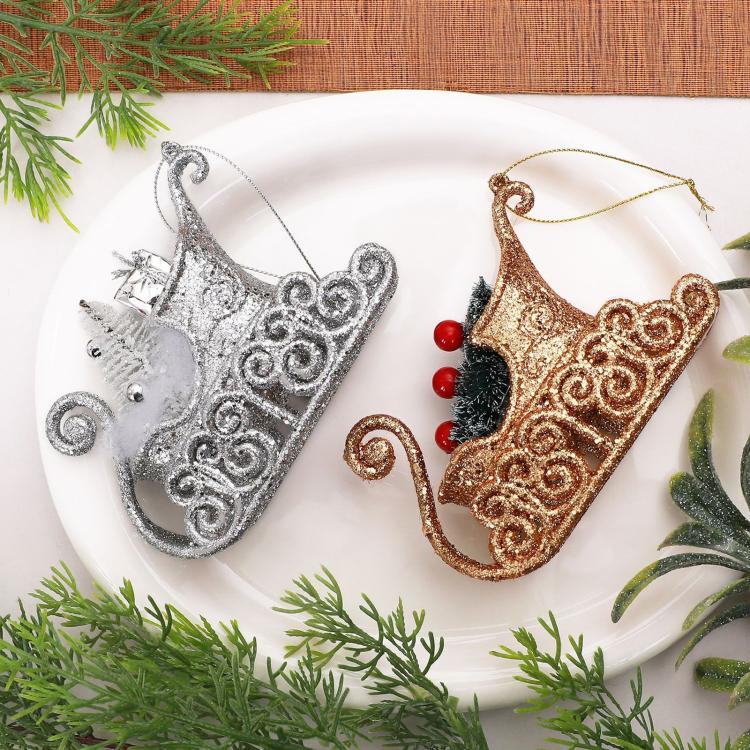 Glitter Christmas Tree Sleigh Ornaments DIY Indoor Christmas Decorations and Props