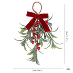 Artificial Mistletoe Hanging Ornament with Red Velvet Bow 11.8 Inch Frosted Greenery Berry Swag Decor