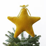 11 Inch Christmas Tree Topper Star Plush Velvet 3D Star Topper with Bow & Spiral Base