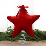 11 Inch Christmas Tree Topper Star Plush Velvet 3D Star Topper with Bow & Spiral Base