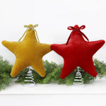 11 Inch Christmas Tree Topper Star Plush Velvet 3D Star Topper with Bow & Spiral Base