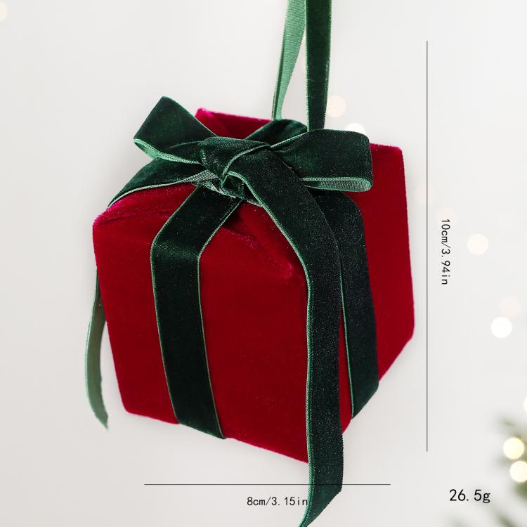 3.15 Inch Velvet Christmas Gift Box Ornaments Plush Present Baubles for Christmas Tree Decor
