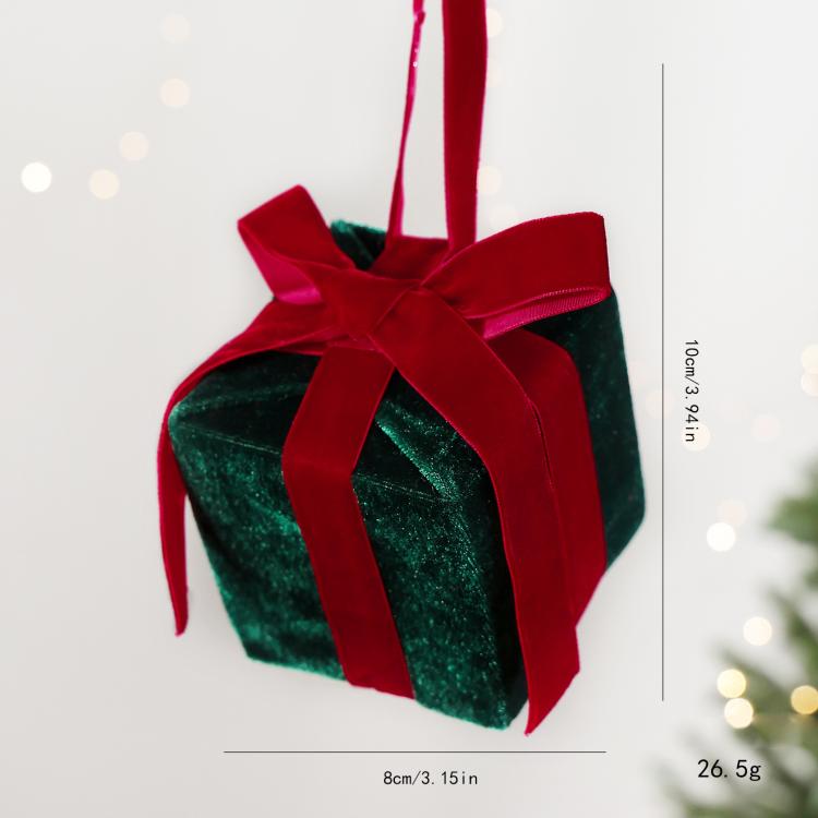 3.15 Inch Velvet Christmas Gift Box Ornaments Plush Present Baubles for Christmas Tree Decor