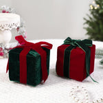 3.15 Inch Velvet Christmas Gift Box Ornaments Plush Present Baubles for Christmas Tree Decor