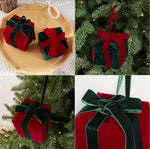 3.15 Inch Velvet Christmas Gift Box Ornaments Plush Present Baubles for Christmas Tree Decor
