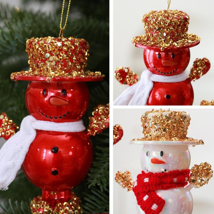 4.7 Inch Christmas Snowman Tree Ornaments Shatterproof Glitter Top Hat Snowman Baubles