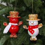 4.7 Inch Christmas Snowman Tree Ornaments Shatterproof Glitter Top Hat Snowman Baubles