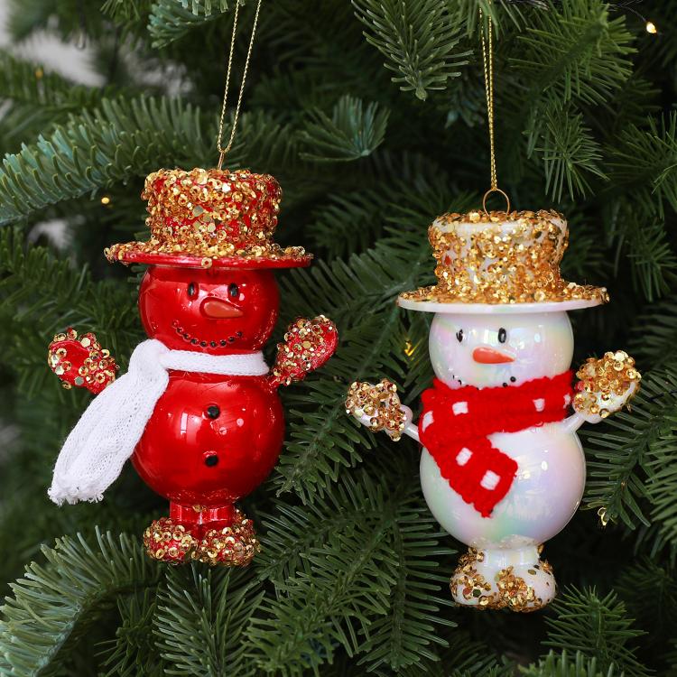 4.7 Inch Christmas Snowman Tree Ornaments Shatterproof Glitter Top Hat Snowman Baubles