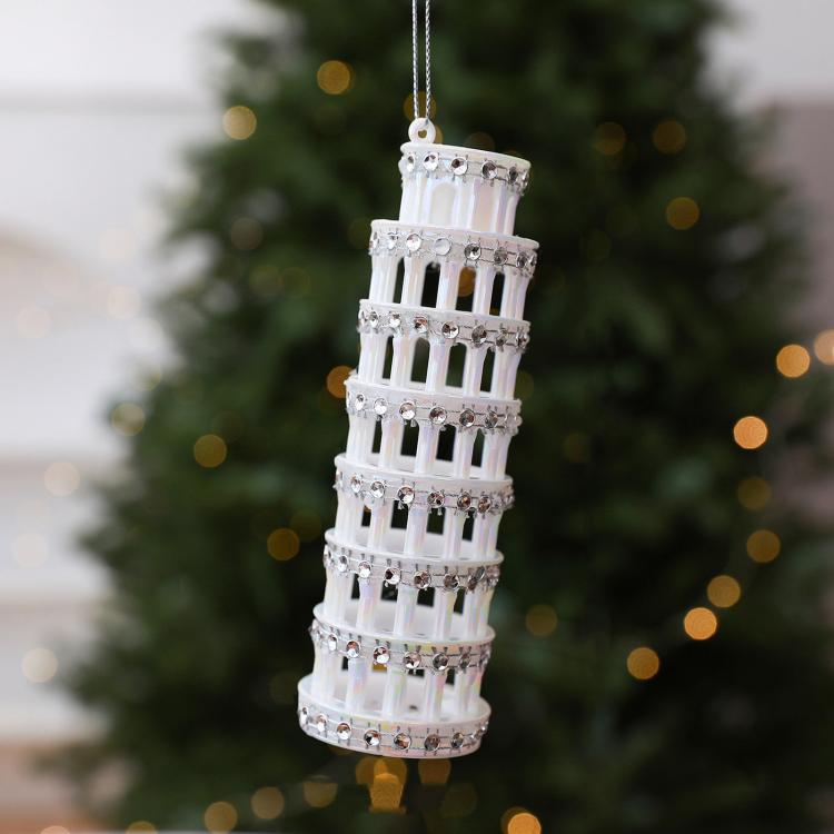Diamond-Studded Leaning Tower PC Christmas Tree Ornament DIY Christmas Decorations Scene Decoration Props