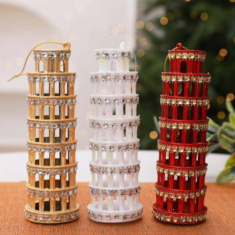 Diamond-Studded Leaning Tower PC Christmas Tree Ornament DIY Christmas Decorations Scene Decoration Props
