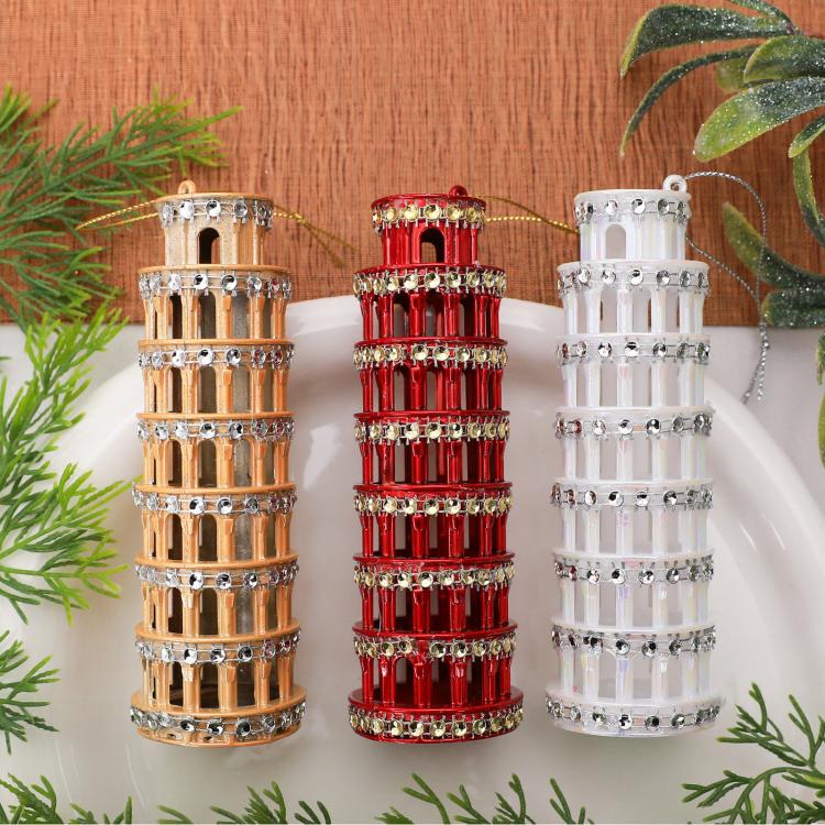 Diamond-Studded Leaning Tower PC Christmas Tree Ornament DIY Christmas Decorations Scene Decoration Props