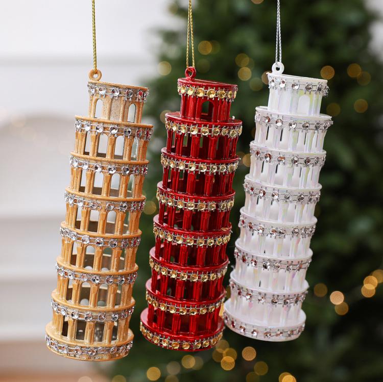 Diamond-Studded Leaning Tower PC Christmas Tree Ornament DIY Christmas Decorations Scene Decoration Props