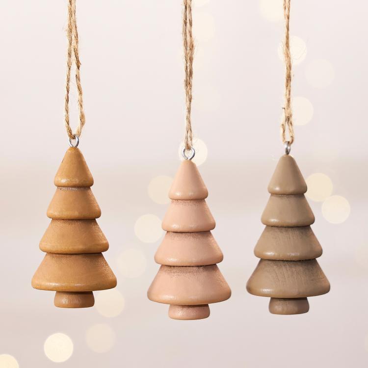 3 PCS/Set Wooden Christmas Tree Ornaments Wood Tree Hanging Pendant Baubles for Rustic Holiday Decor