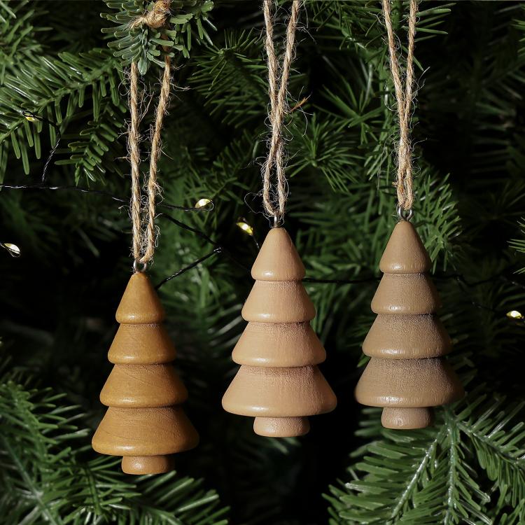 3 PCS/Set Wooden Christmas Tree Ornaments Wood Tree Hanging Pendant Baubles for Rustic Holiday Decor