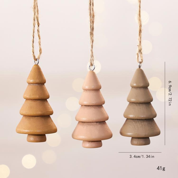 3 PCS/Set Wooden Christmas Tree Ornaments Wood Tree Hanging Pendant Baubles for Rustic Holiday Decor