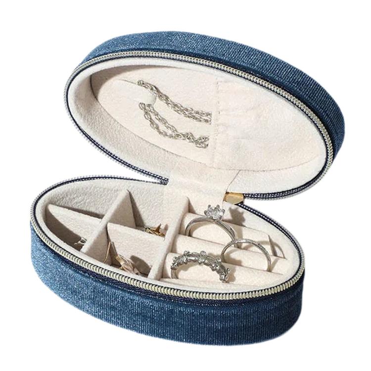 Oval Velvet Jewelry Organizer Box Portable Small Travel Mini Case