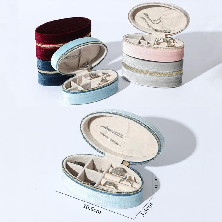 Oval Velvet Jewelry Organizer Box Portable Small Travel Mini Case