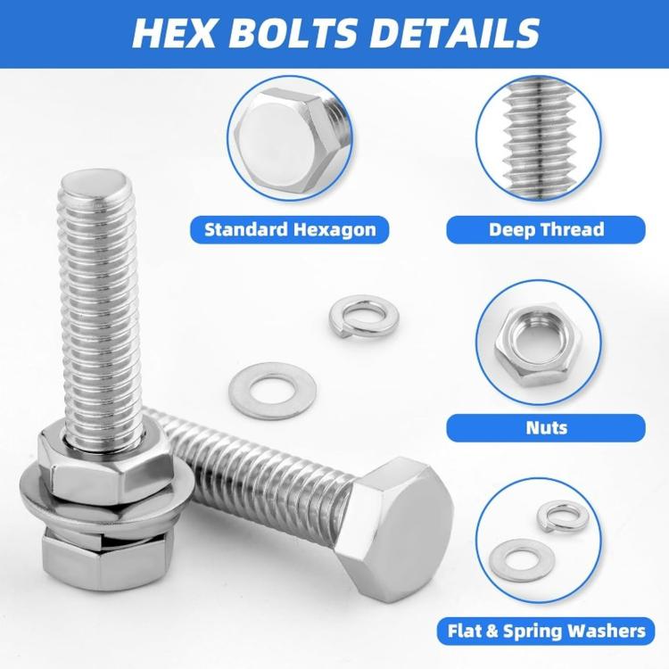 Hex Head Bolts 304 Stainless Steel Hex Bolt Nut Washer Combination Assortment Kit, 240 PCS/Box, 480 PCS/Box, 520 PCS/Box