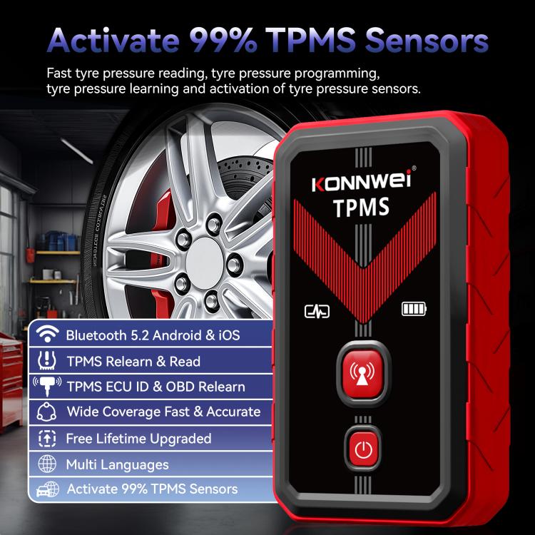 KONNWEI Tire Pressure Monitoring System Connector Supports Bluetooth Version 5.2, TK100+ Sensor