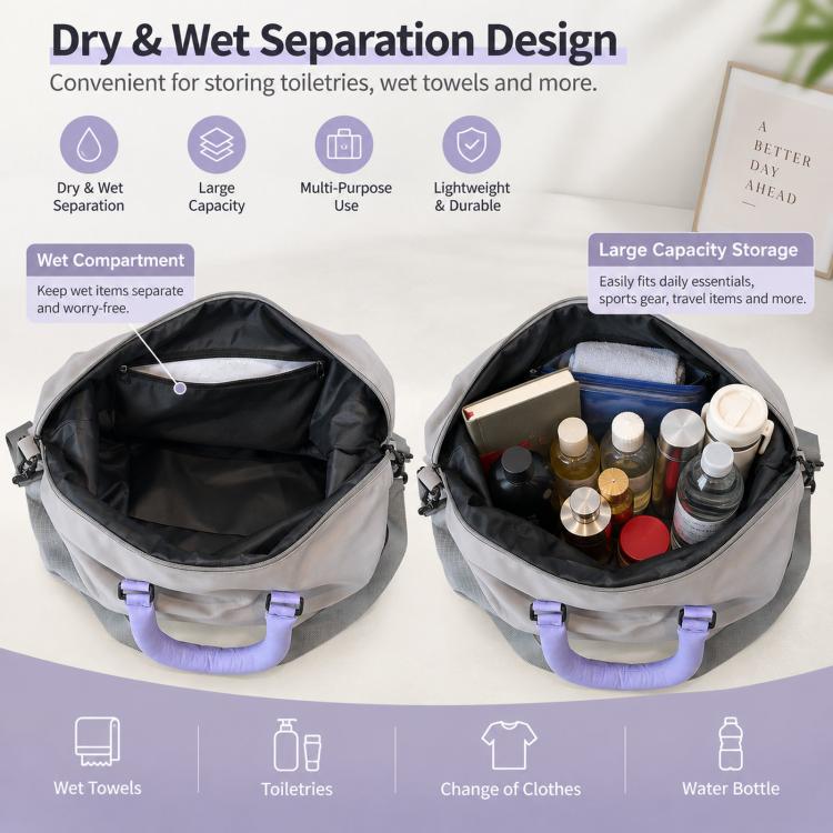 Expandable Travel Duffle Bag Lightweight Waterproof Oxford Weekender Bag with Dry Wet Separated Pocket