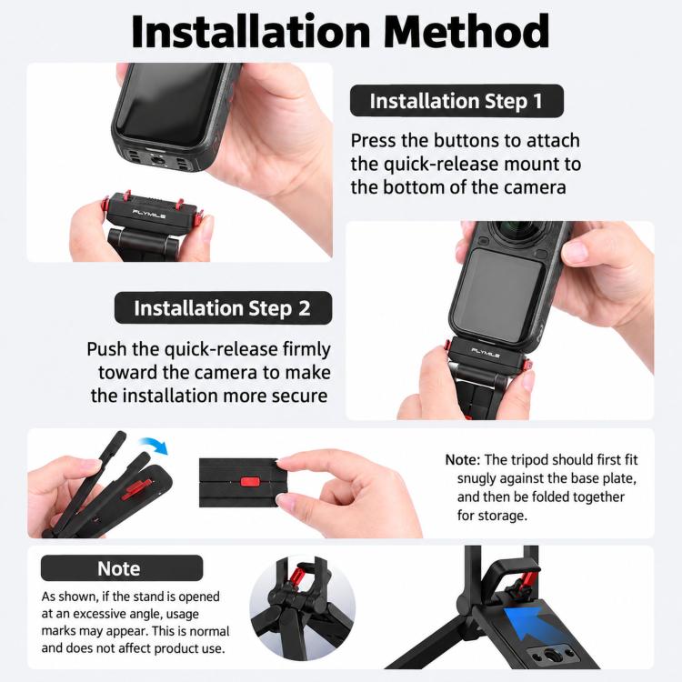 Flymile Rotating Magnetic Quick-Release Carabiner Tripod, For Insta360 Ace / Ace Pro 2 / X6 / X5 / X4 Air