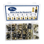 Metric Rivet Nut Mandrel Kit Threaded Insert Rivnut Assortment Set, 60 PCS/Box M3-M8, 70 PCS/Box  M4-M10, 53 PCS/Box M3-M8, 77 PCS/Box M3-M12