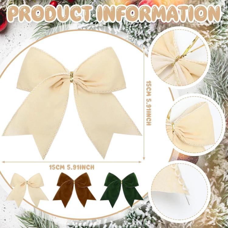 4 PCS/Pack Christmas Fabric Bow Ornaments For Christmas Tree & Wreath Decoration