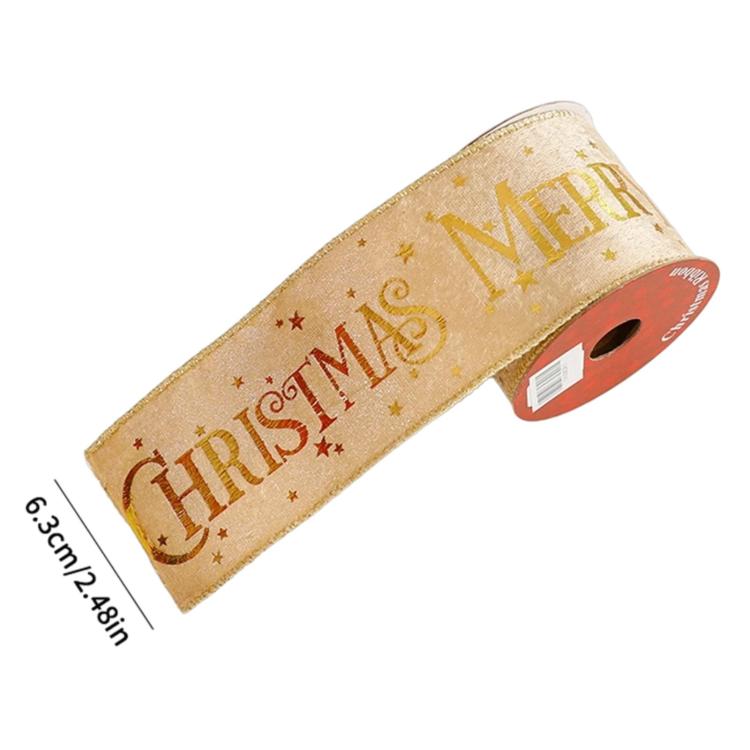 3 Yards Christmas Decorative Gold Foil Printed Ribbon For Gift Wrapping