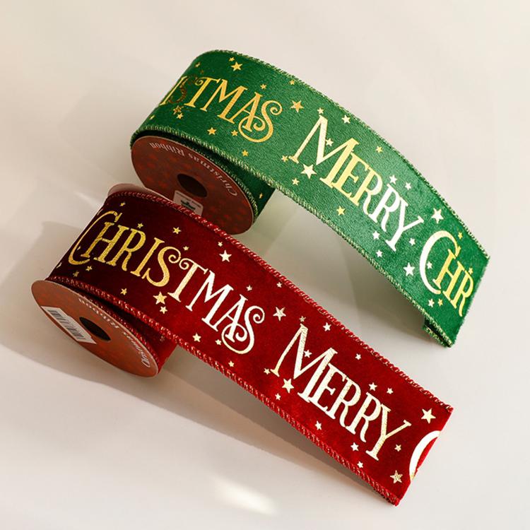 3 Yards Christmas Decorative Gold Foil Printed Ribbon For Gift Wrapping