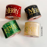 3 Yards Christmas Decorative Gold Foil Printed Ribbon For Gift Wrapping