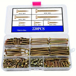 Yellow Zinc Plated Chipboard Screw Kit Flat Head Wood Screws Assortment Set, 220 PCS/Box M4 - M5, 340 PCS/Box M4, 420 PCS/Box M3 - M5