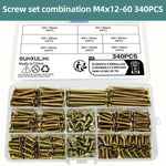 Yellow Zinc Plated Chipboard Screw Kit Flat Head Wood Screws Assortment Set, 220 PCS/Box M4 - M5, 340 PCS/Box M4, 420 PCS/Box M3 - M5