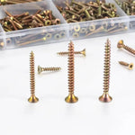 Yellow Zinc Plated Chipboard Screw Kit Flat Head Wood Screws Assortment Set, 220 PCS/Box M4 - M5, 340 PCS/Box M4, 420 PCS/Box M3 - M5