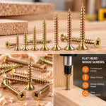 Yellow Zinc Plated Chipboard Screw Kit Flat Head Wood Screws Assortment Set, 220 PCS/Box M4 - M5, 340 PCS/Box M4, 420 PCS/Box M3 - M5
