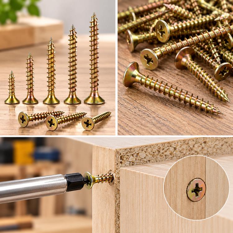 Yellow Zinc Plated Chipboard Screw Kit Flat Head Wood Screws Assortment Set, 220 PCS/Box M4 - M5, 340 PCS/Box M4, 420 PCS/Box M3 - M5