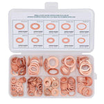 200 PCS/Box M5-M14 Solid Copper Washer Assortment Kit Metric Crush Washers Sealing Flat Rings Set, Copper Washer