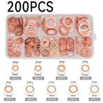 200 PCS/Box M5-M14 Solid Copper Washer Assortment Kit Metric Crush Washers Sealing Flat Rings Set, Copper Washer