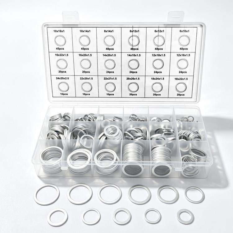 508 PCS/Box Aluminum Washer Assortment Kit Metric Sealing Flat Rings Set 6mm-24mm, Aluminum Washer