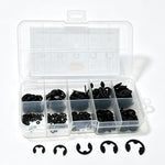 300 PCS/Box E-Clip Assortment Kit Black Manganese Steel Metric Retaining Rings Set 1.5mm-10mm, E-Clip