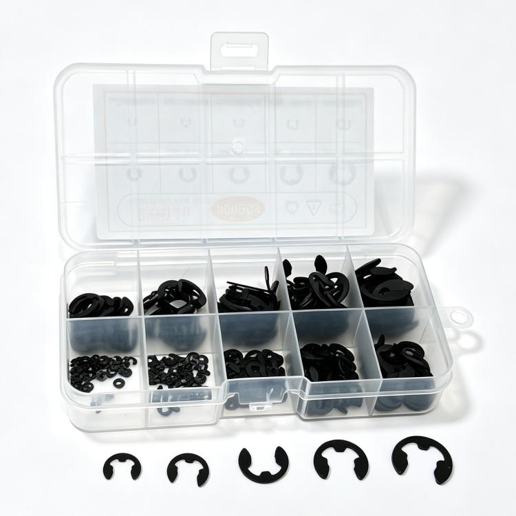 300 PCS/Box E-Clip Assortment Kit Black Manganese Steel Metric Retaining Rings Set 1.5mm-10mm, E-Clip