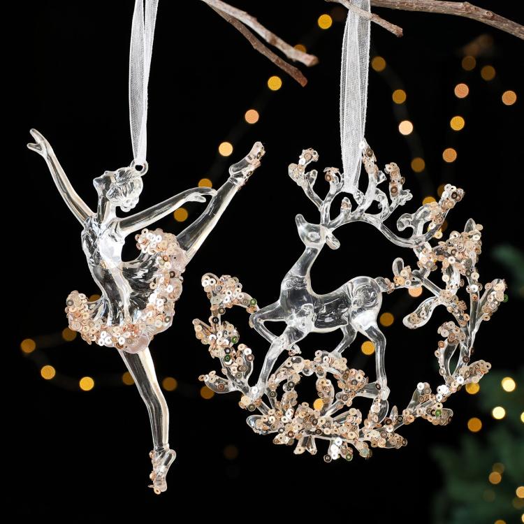 Christmas Transparent Sequin Hanging Ornaments Holiday Decorations, Sunflower Garland, Snowflakes, A Five-Petal Garland, Reindeer Wreath, Bow, Pumpkin Car, Three-Dimensional Butterfly, Reindeer Turning Its Head, Dragonfly, Alphabet Board, Ballet Dancer...