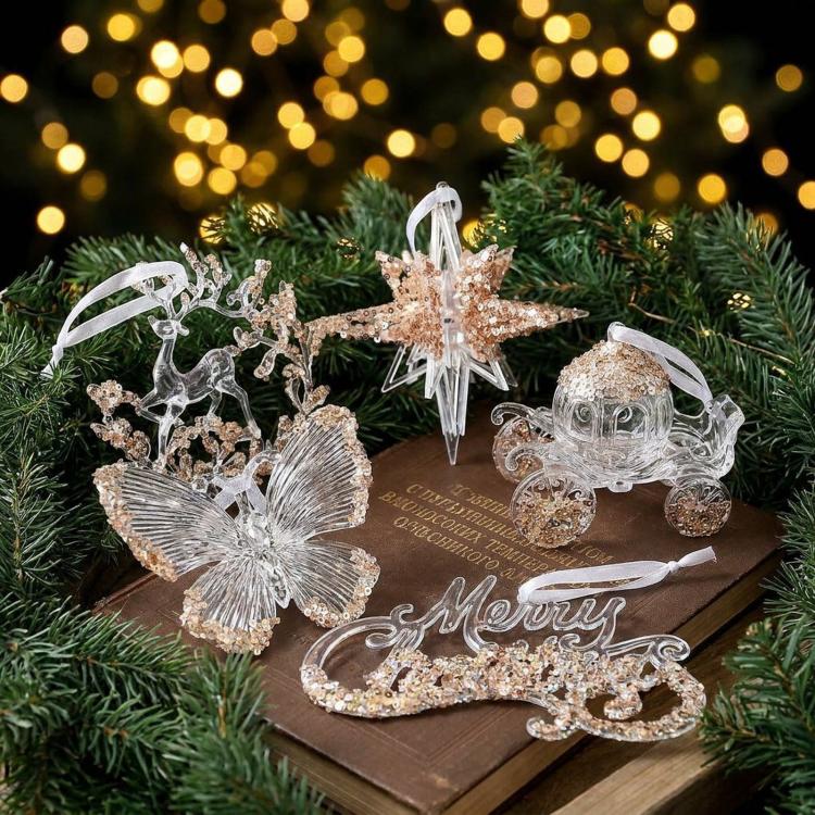 Christmas Transparent Sequin Hanging Ornaments Holiday Decorations, Sunflower Garland, Snowflakes, A Five-Petal Garland, Reindeer Wreath, Bow, Pumpkin Car, Three-Dimensional Butterfly, Reindeer Turning Its Head, Dragonfly, Alphabet Board, Ballet Dancer...