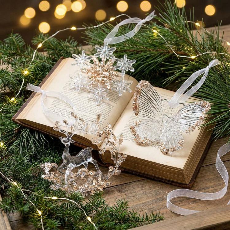 Christmas Transparent Sequin Hanging Ornaments Holiday Decorations, Sunflower Garland, Snowflakes, A Five-Petal Garland, Reindeer Wreath, Bow, Pumpkin Car, Three-Dimensional Butterfly, Reindeer Turning Its Head, Dragonfly, Alphabet Board, Ballet Dancer...