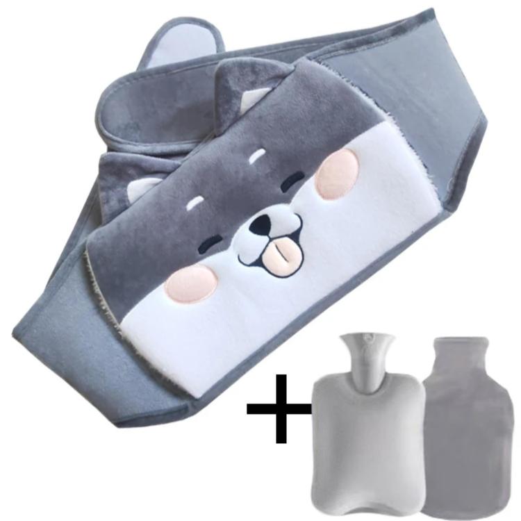 3pcs /Set Water-Fillable Hot Water Bag Waist Warmer, Gray Leather Patch, Grey Shiba Inu, Grey Husky, Yellow Husky, Grey Rabbit Fur, Red Leather Patch