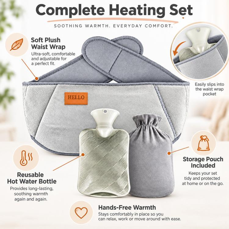 3pcs /Set Water-Fillable Hot Water Bag Waist Warmer, Gray Leather Patch, Grey Shiba Inu, Grey Husky, Yellow Husky, Grey Rabbit Fur, Red Leather Patch