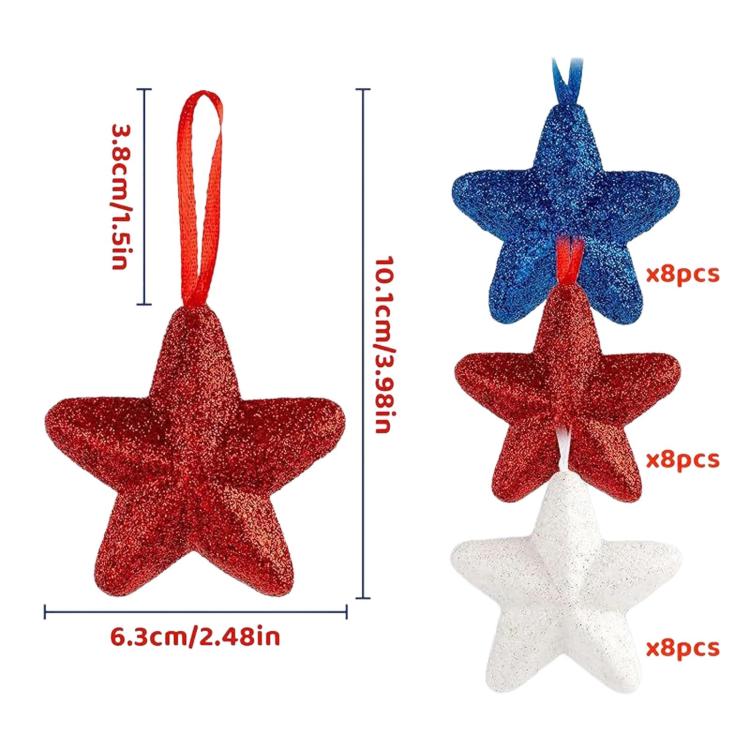 For US Independence Day Five-Pointed Star Decorations Five-Pointed Star Hanging Ornaments, 24 in 1, 36 in 1