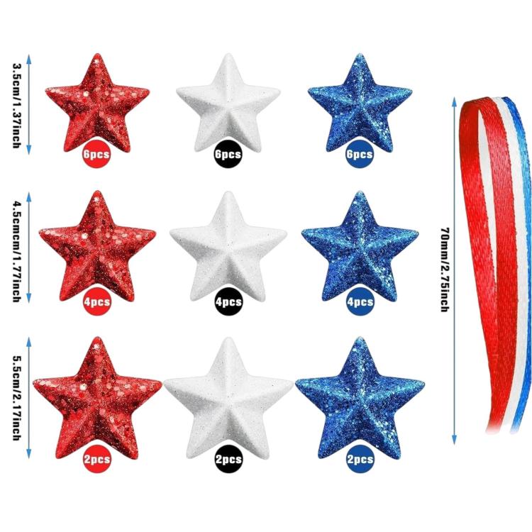 For US Independence Day Five-Pointed Star Decorations Five-Pointed Star Hanging Ornaments, 24 in 1, 36 in 1